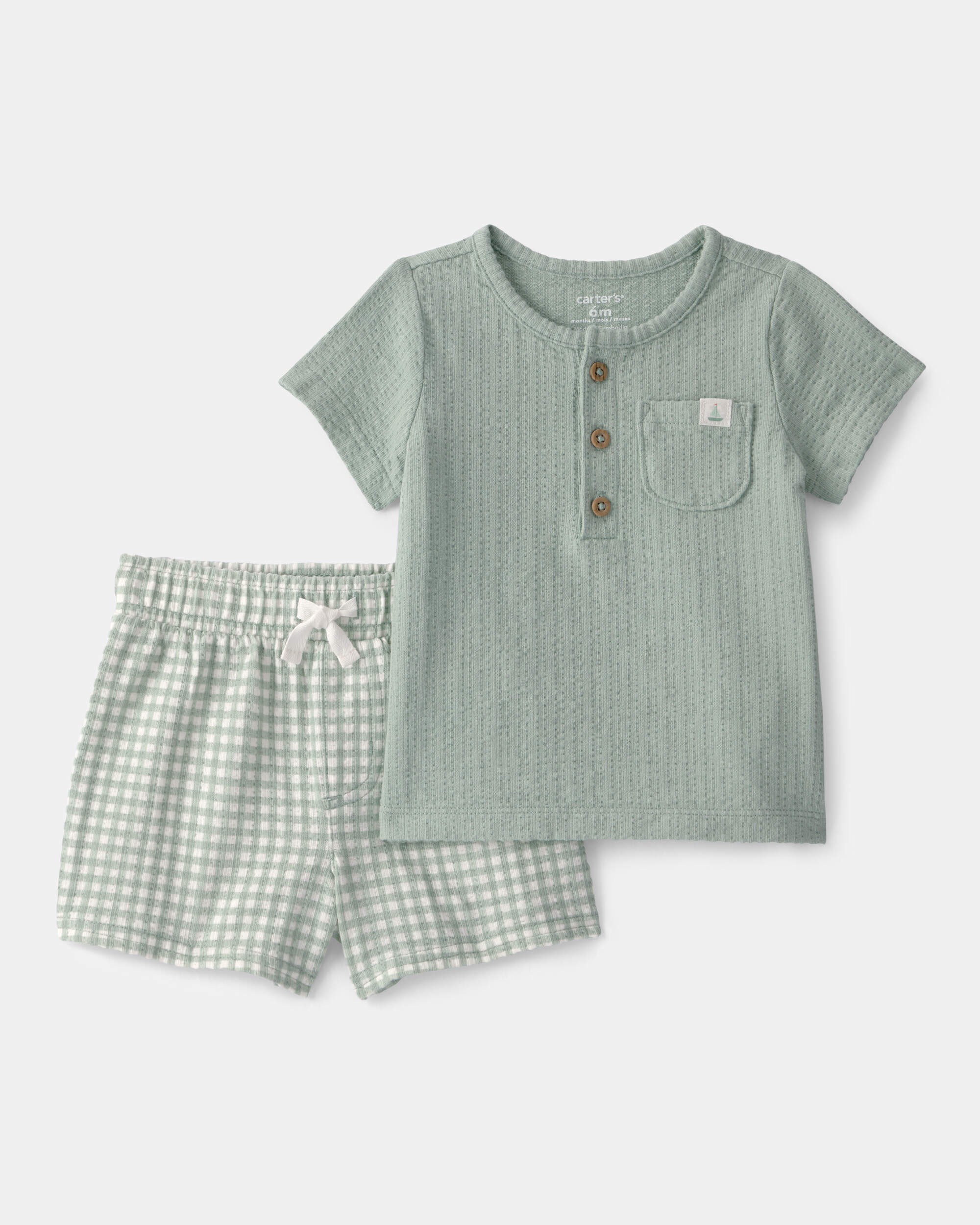 Baby 2-Piece Gingham Top & Short Set - Green