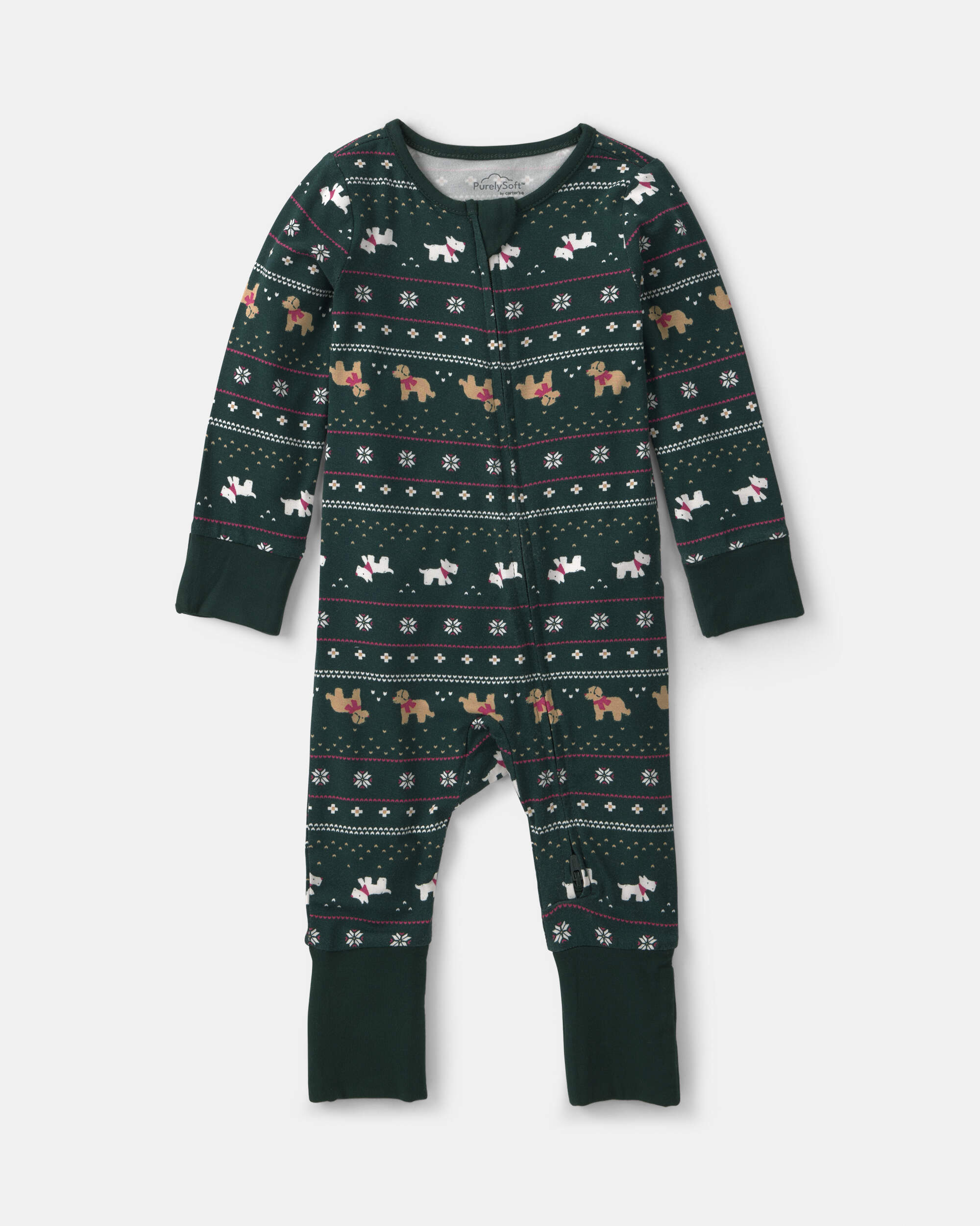 Baby Fair Isle PurelySoft™ 2-Way Zip Sleep & Play Pyjamas - Green