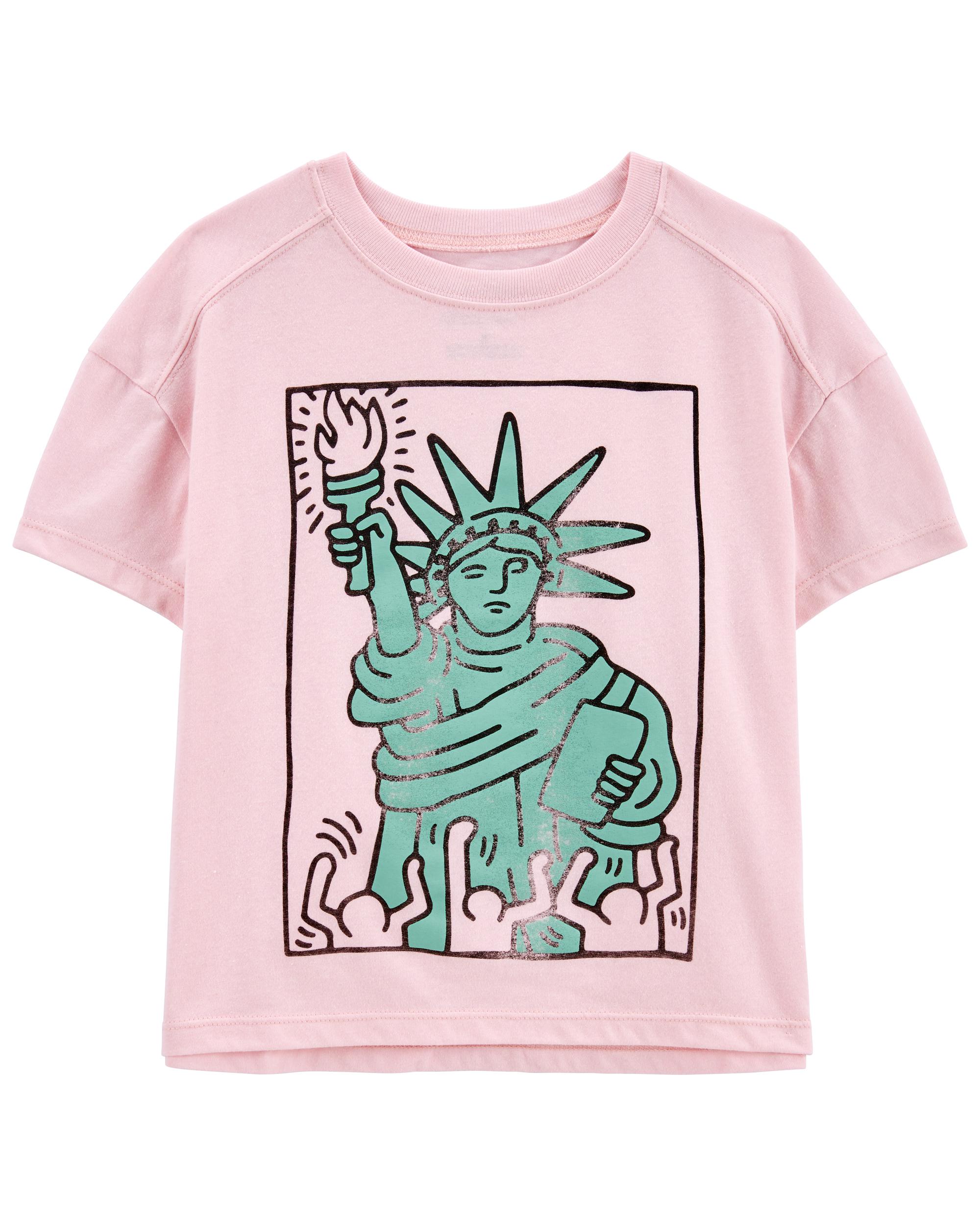 Pink Distressed Keith Haring™ Boxy Fit Graphic Tee | Carter's