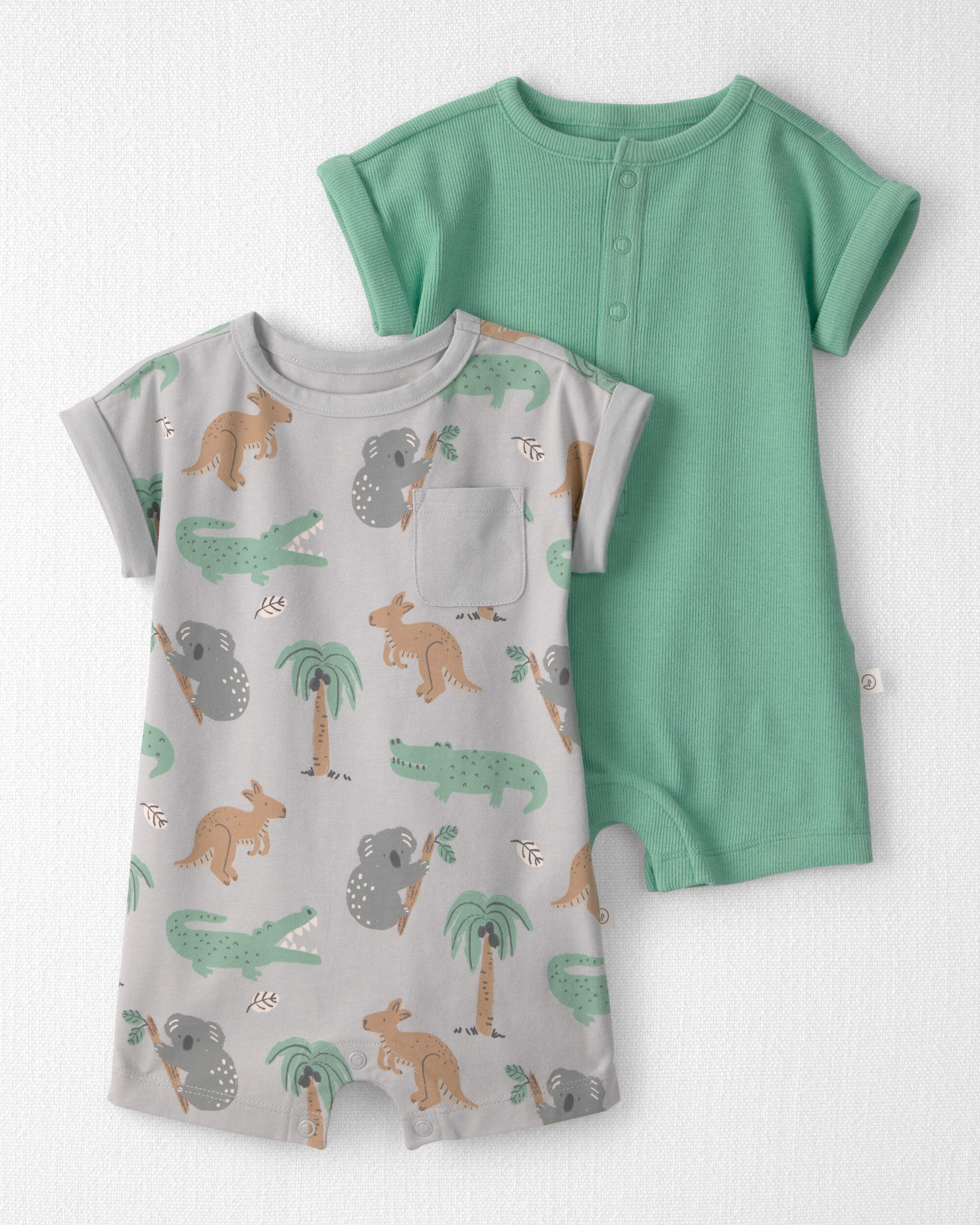 Baby 2-Pack Organic Cotton Rompers Aussie Friends Print