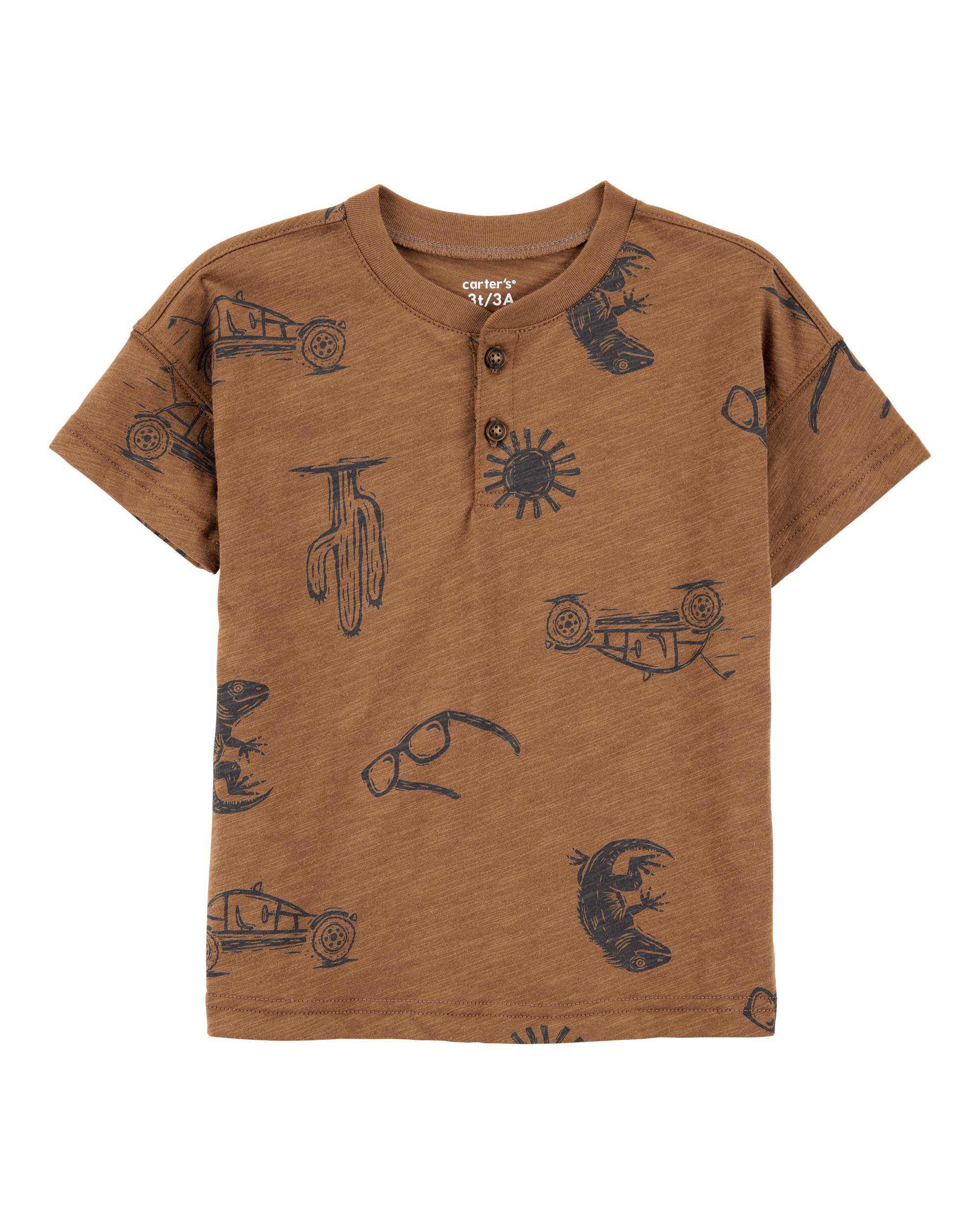 Toddler Desert Print Henley - Brown
