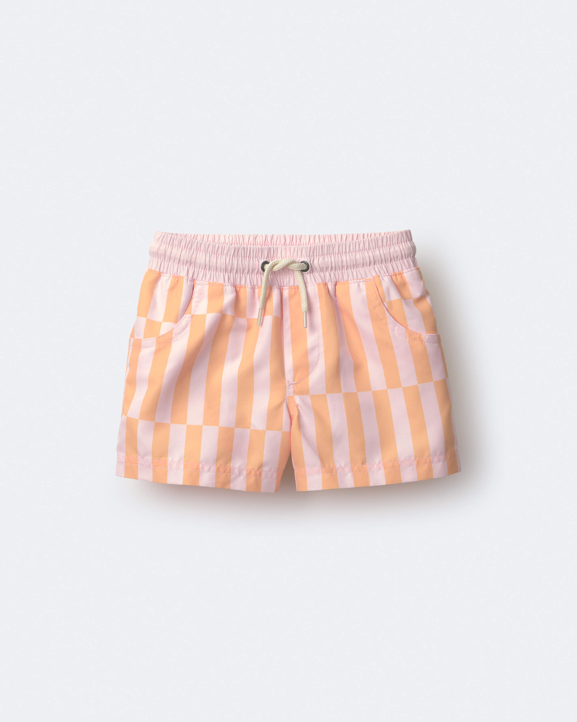 Toddler Boy Off-Center Stripe Swim Trunk - Rose/Light Orange