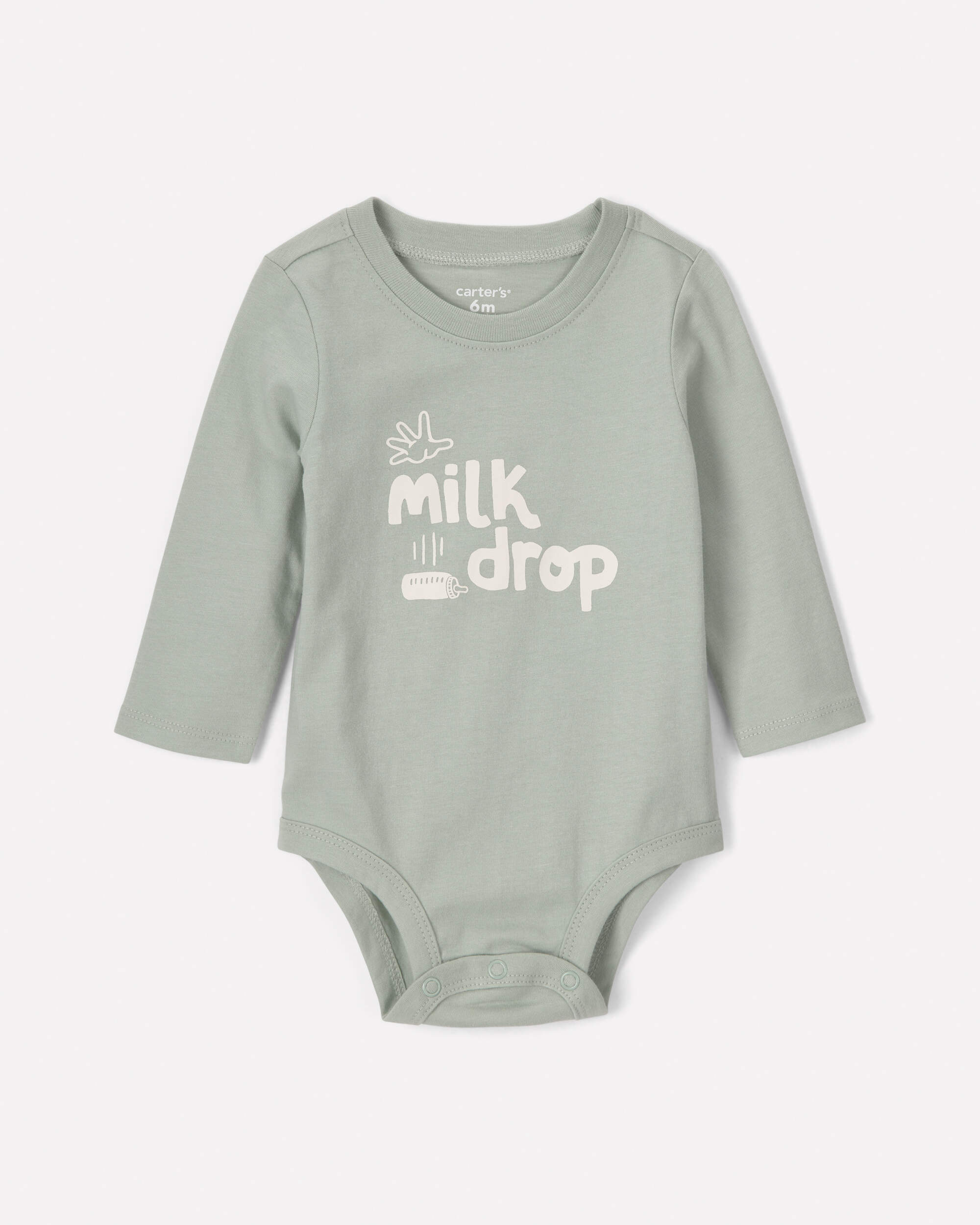 Baby 'Milk Drop' Long-Sleeve Graphic Bodysuit - Green