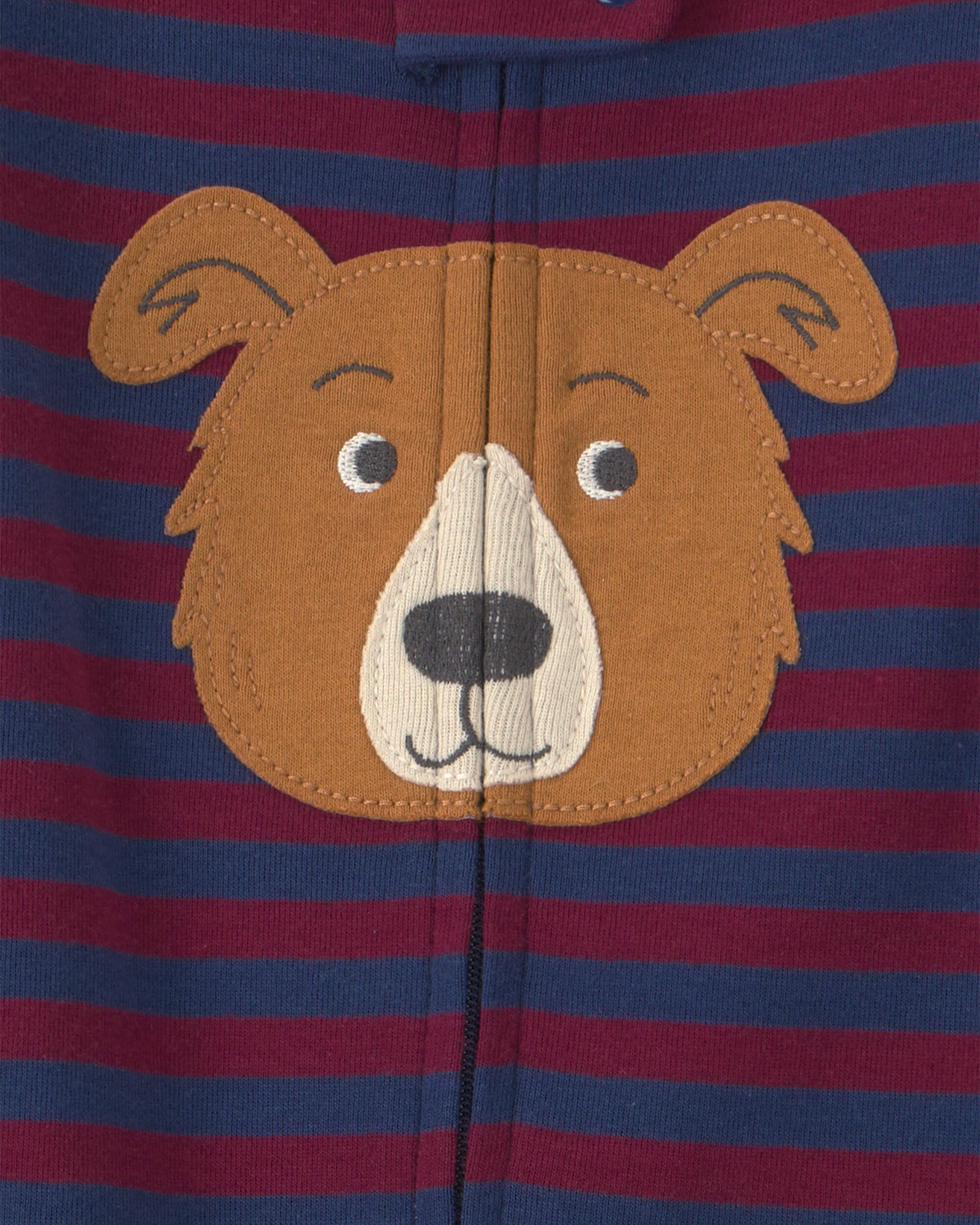 Baby Boy 1-Piece Dog Striped 2-Way Zip 100% Cotton Snug Fit Footed Pyjama - Burgundy/Blue