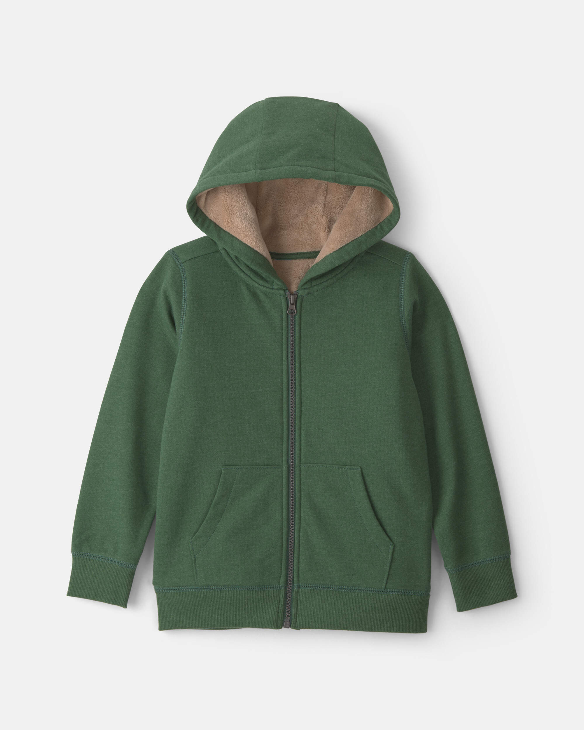 Boys Fleece Zip-Up Hoodie - Olive Green