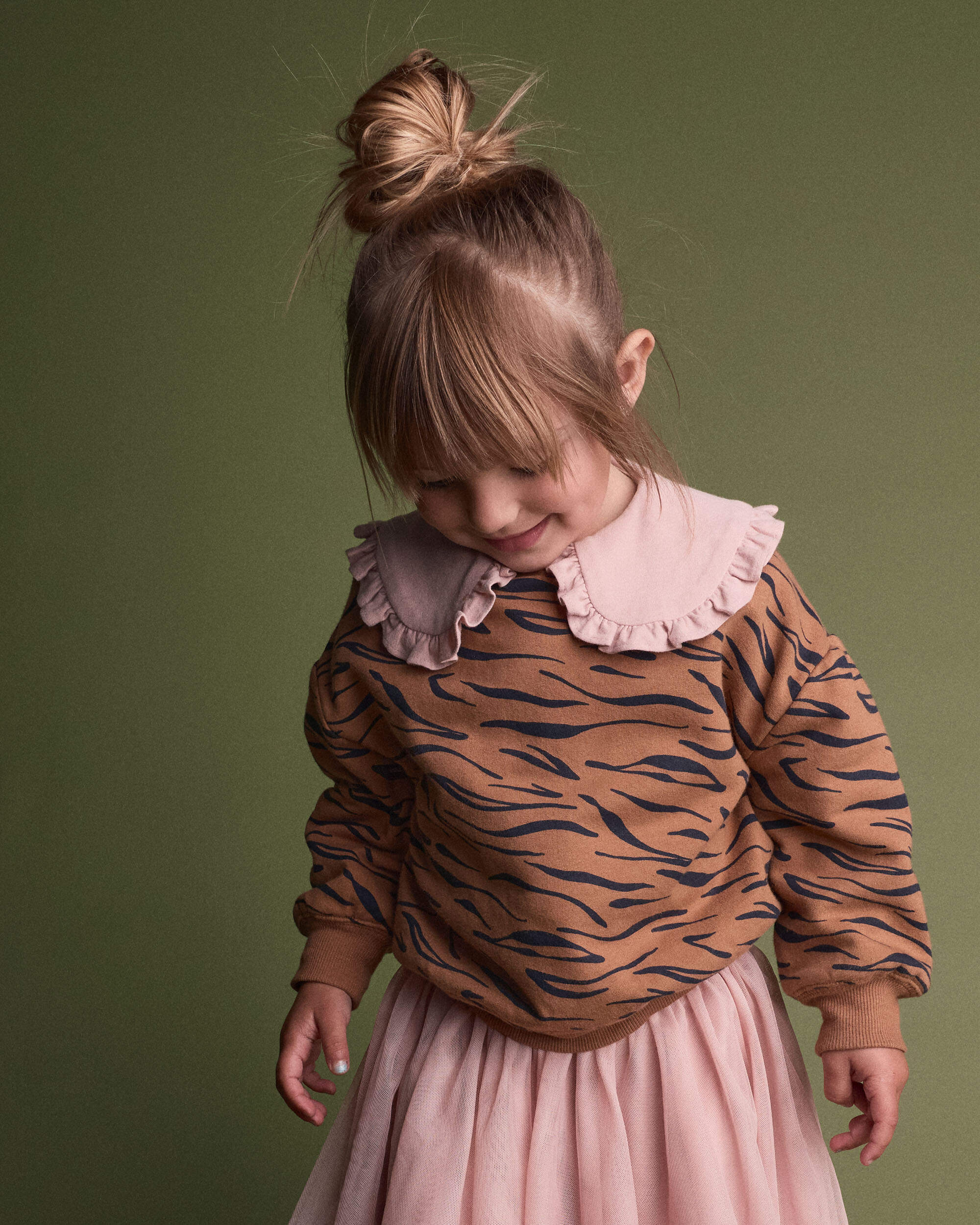 Toddler Balloon-Sleeve Pullover Sweatshirt Tiger Print - Brown