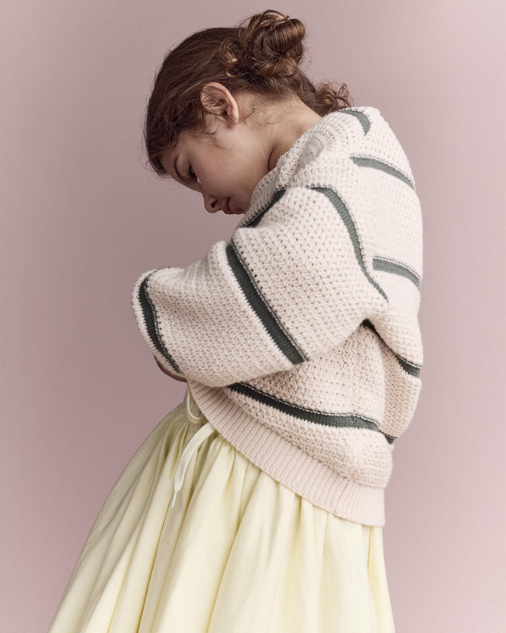 Toddler Girl Striped Balloon-Sleeve Sweater - Cream