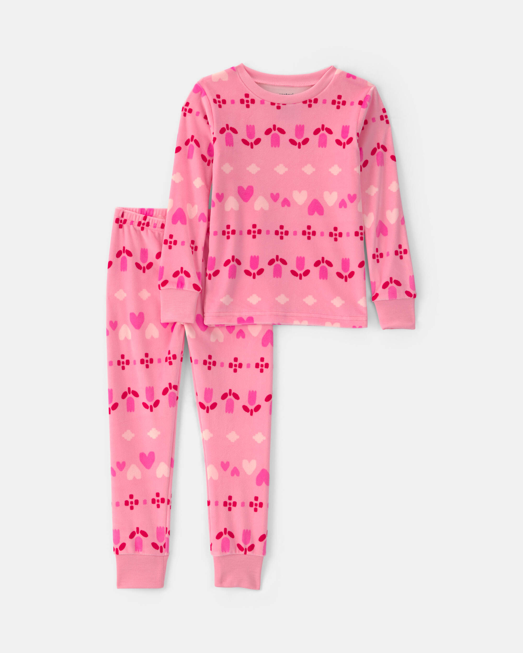 Toddler Girl 2-Piece Fair Isle DreamPlush Snug Fit Pyjama Set - Pink