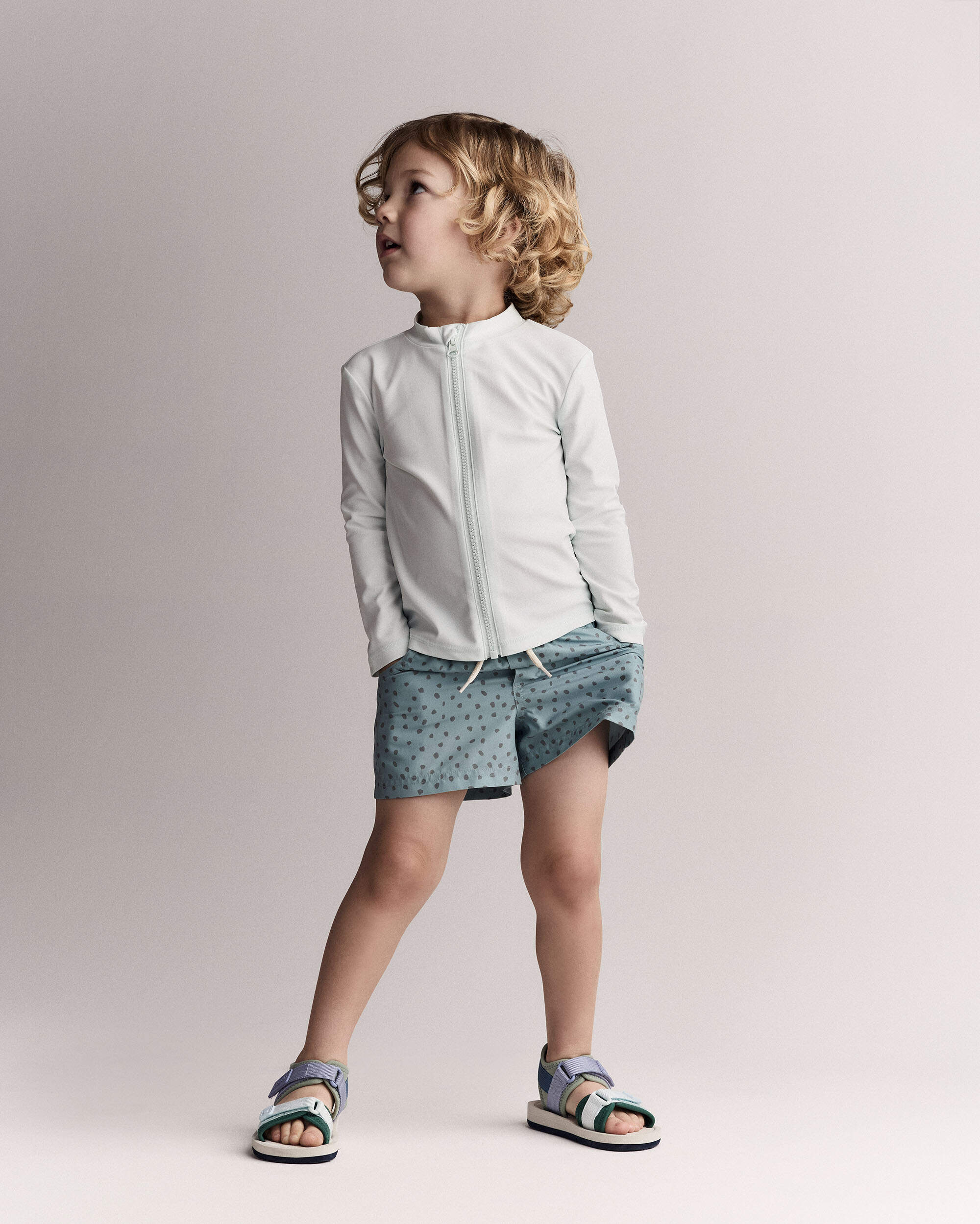 Toddler Boy Swim Trunk Dot Print - Pale Blue