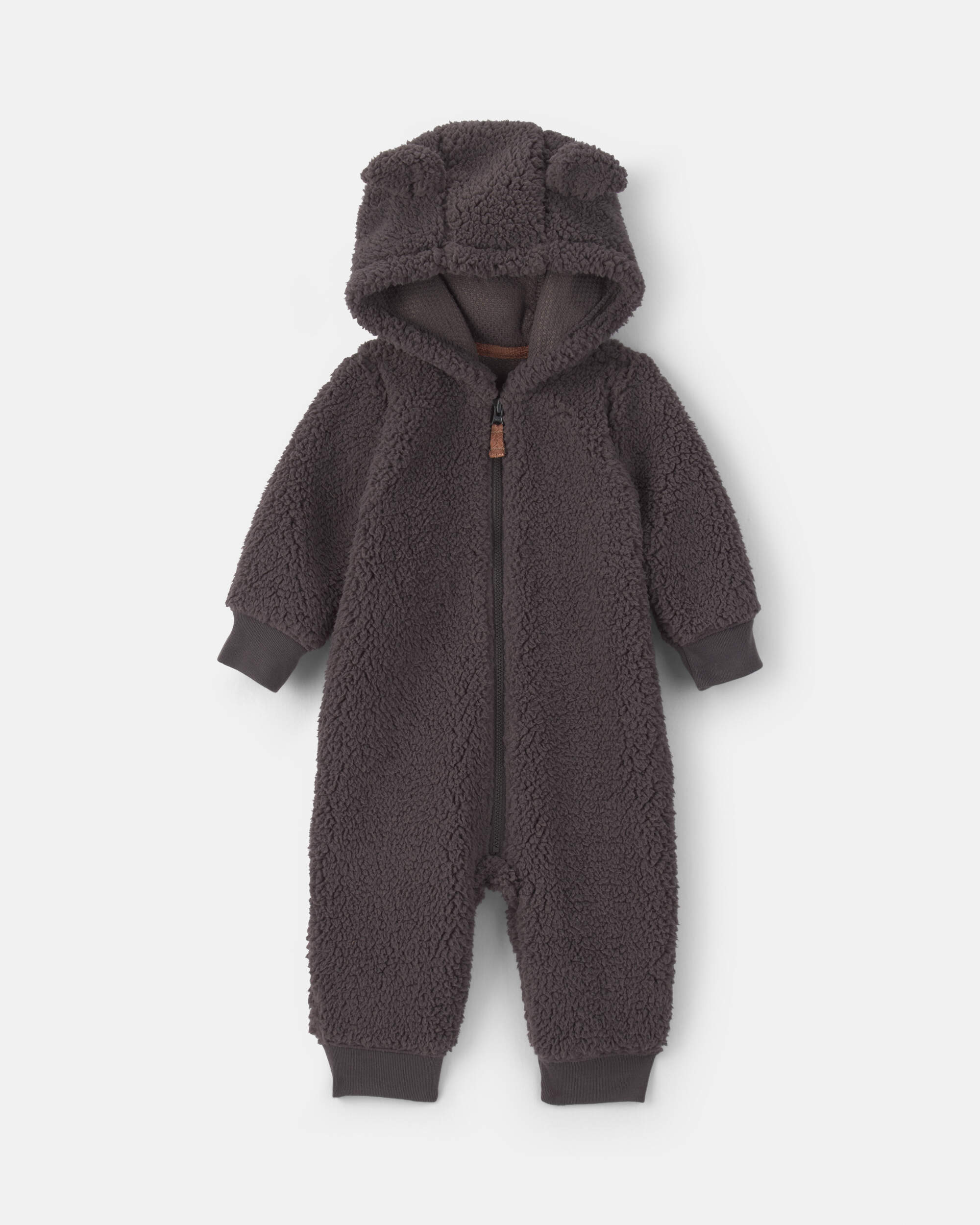 Baby Boy Dog Teddy Fleece Long-Sleeve Jumpsuit - Grey
