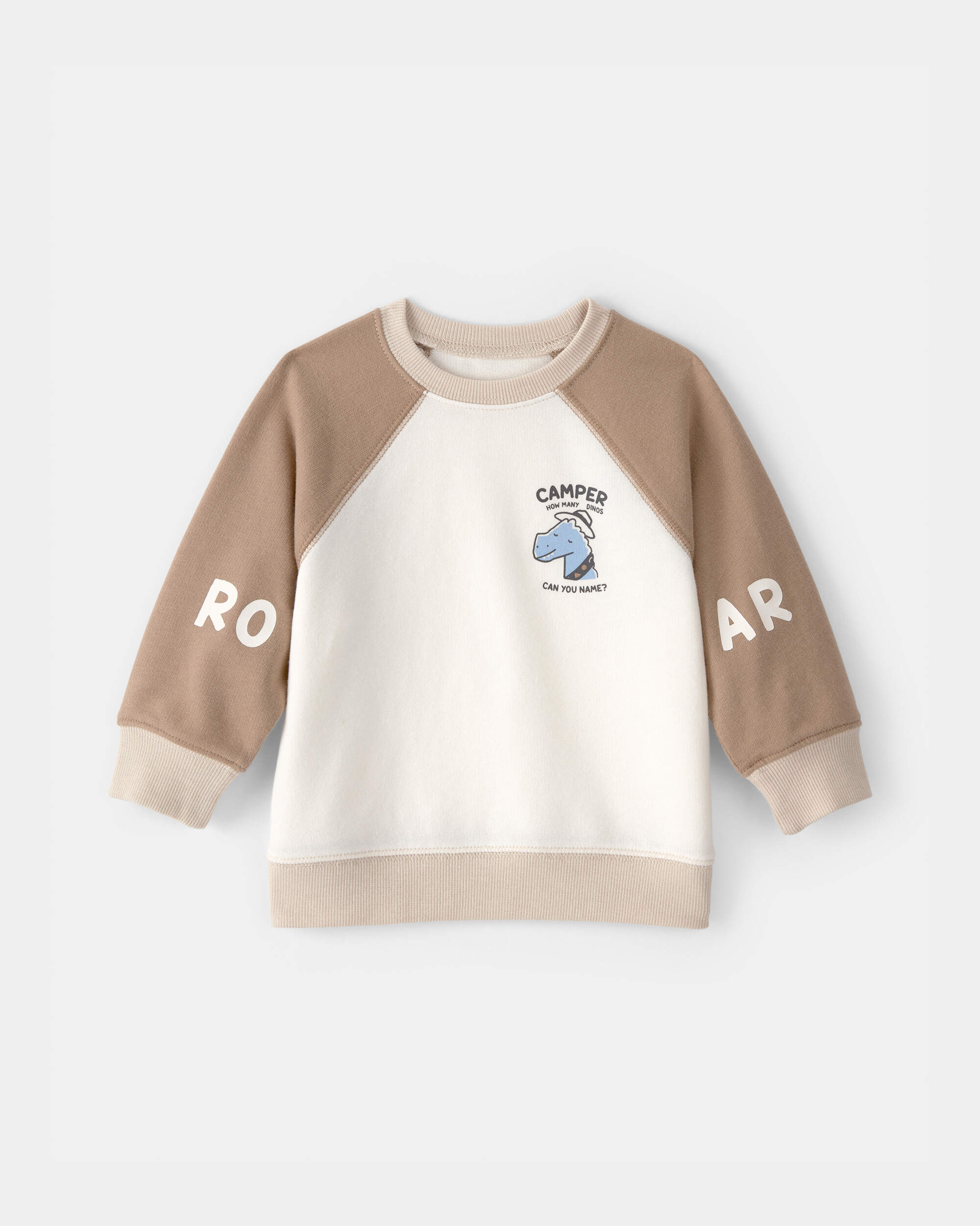 Baby Boy Dinosaur French Terry Pullover Sweatshirt - Brown/Ivory