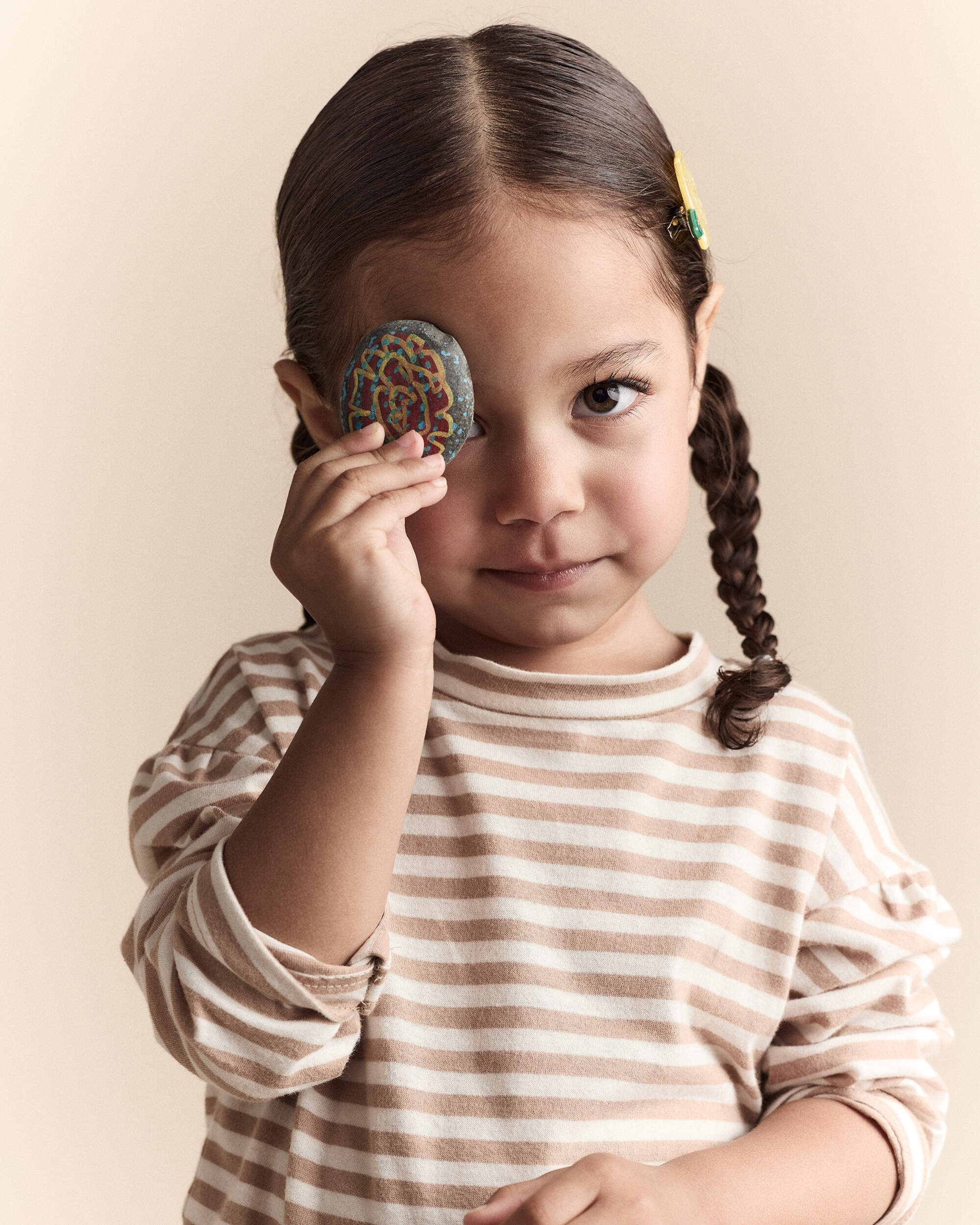 Toddler Girl Striped Long-Sleeve Relaxed Tee - Cream/Tan