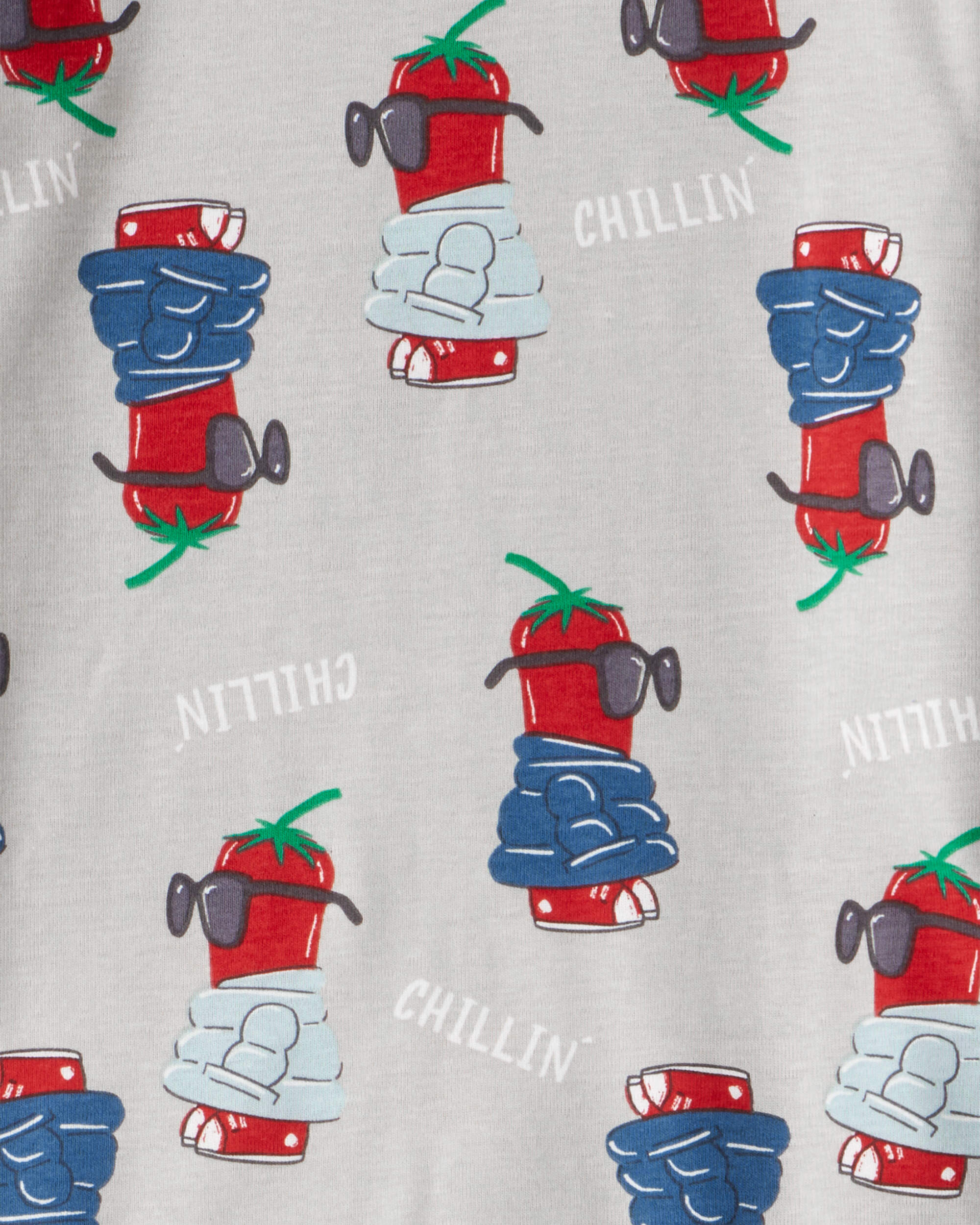 Boys Chili Pepper Print 100% Cotton Long-Sleeve Snug Fit 4-Piece Pyjamas - Blue