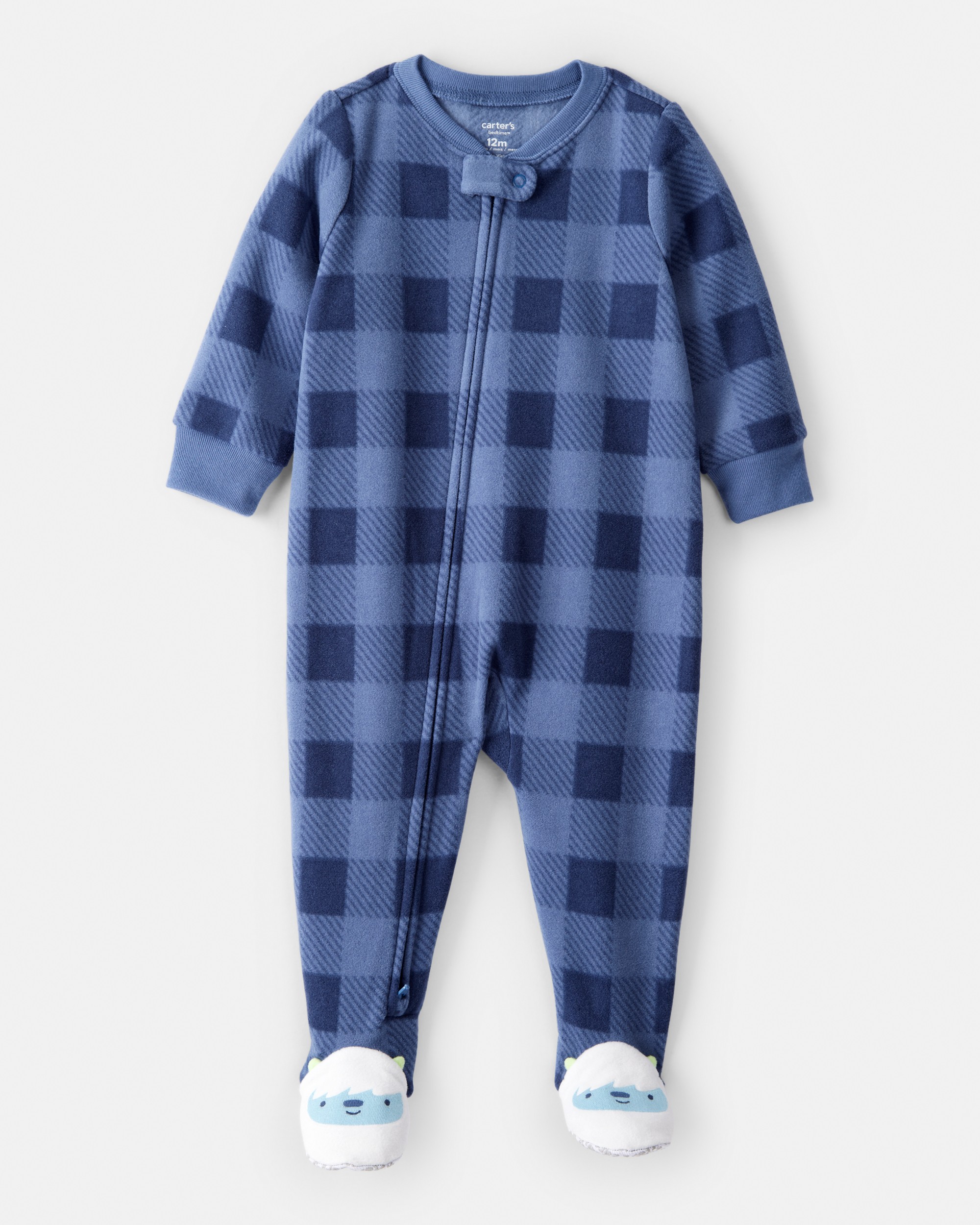 Toddler Boy Yeti Plaid Fleece Loose Fit 1-Piece Pyjamas - Blue