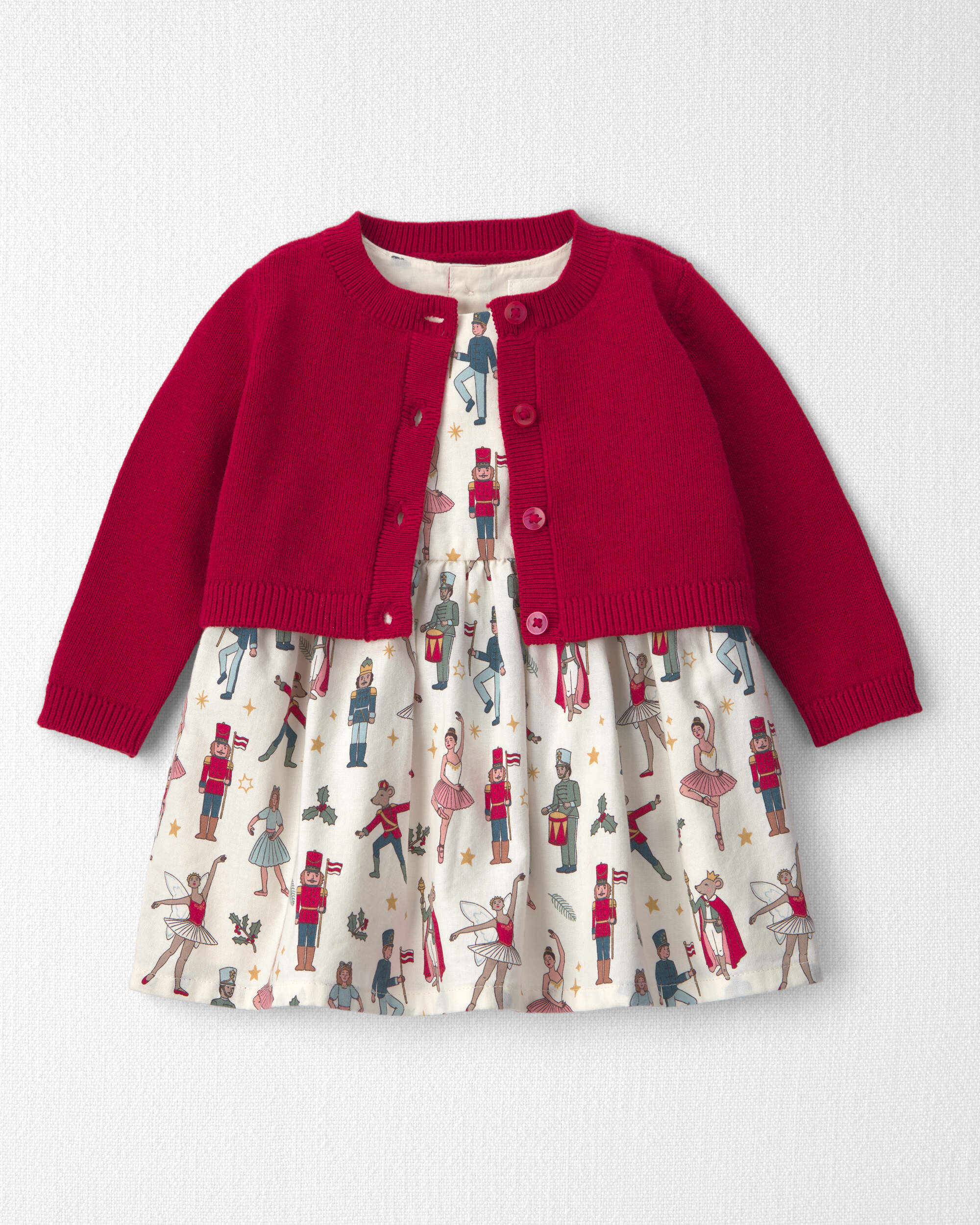Baby Girl 2-Piece Organic Cotton Cardigan Dress Set Nutcracker