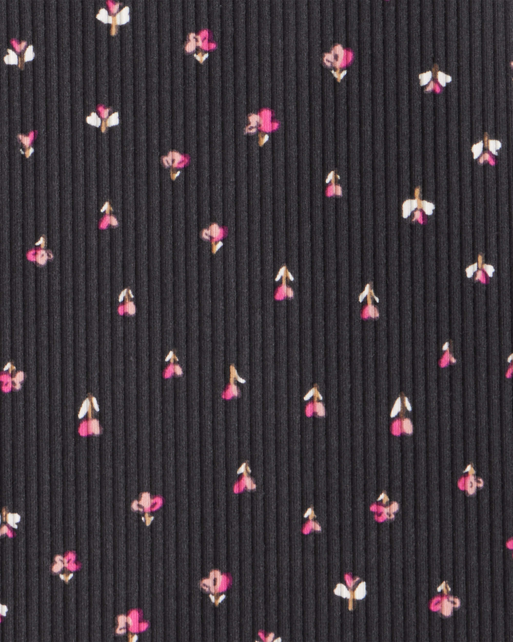 Girls Floral Ribbed Top - Grey