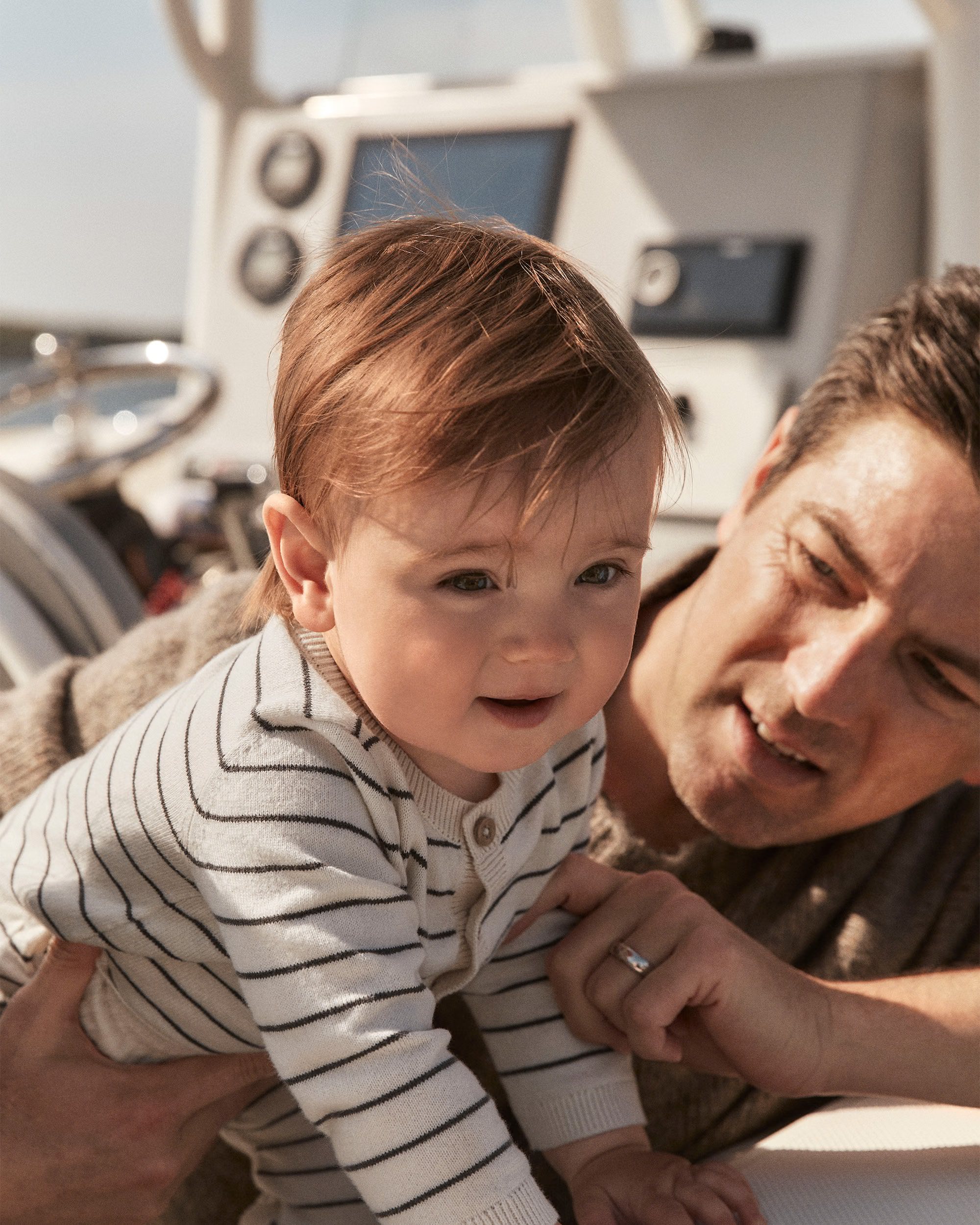 Baby Boy Striped Cotton Long-Sleeve Jumpsuit - White
