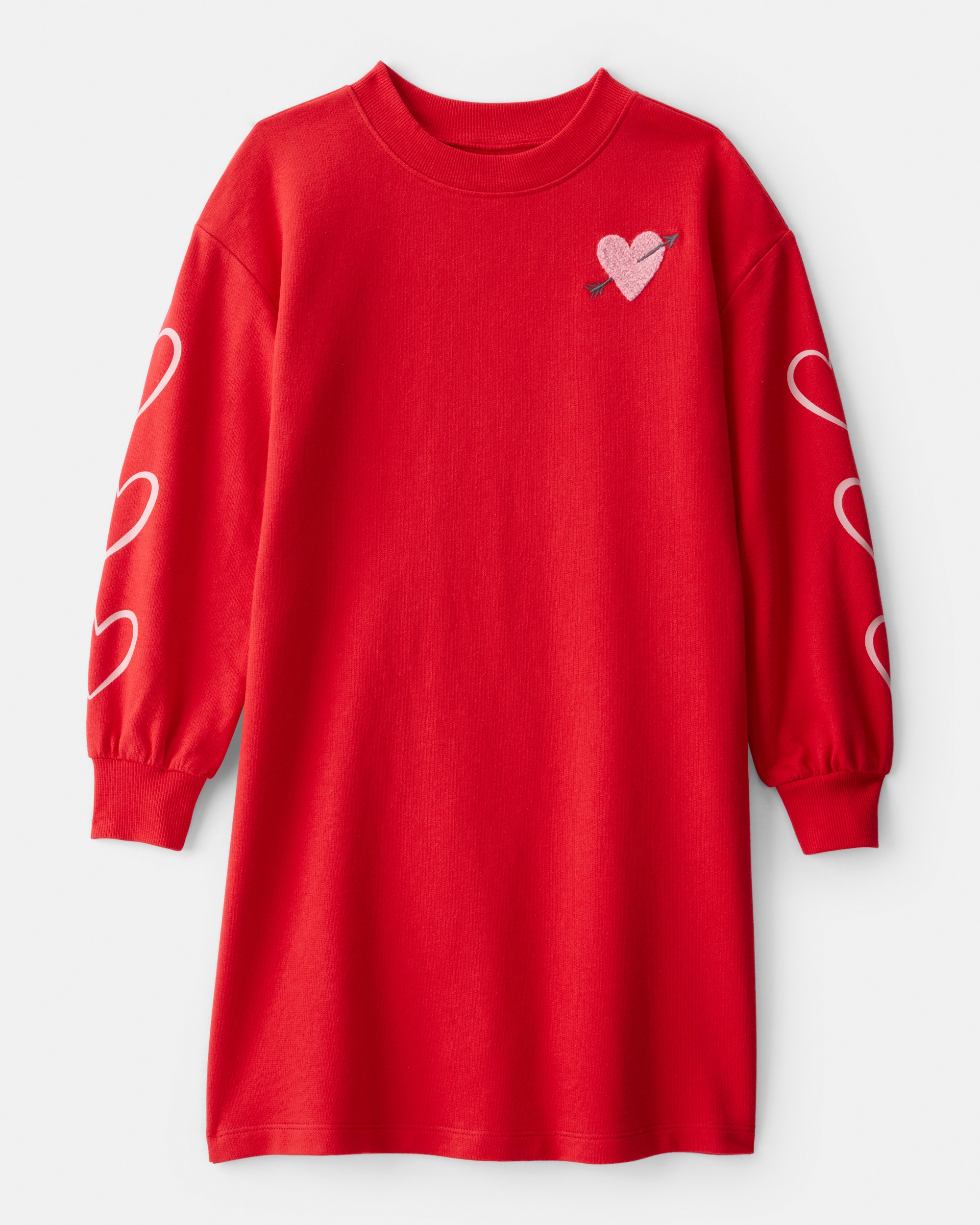 Girls Heart French Terry Dress - Red