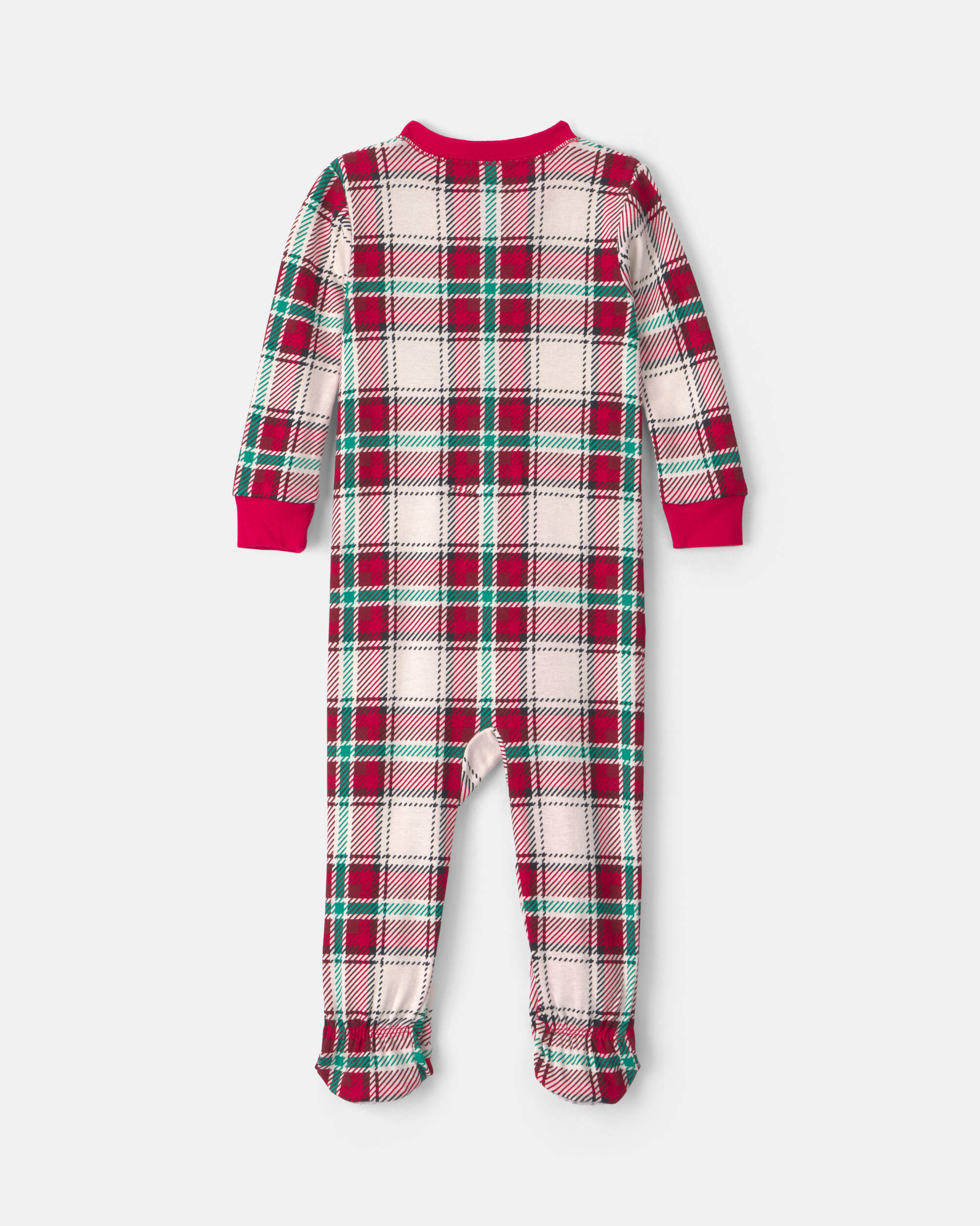 Baby 1-Piece Christmas Plaid 2-Way Zip 100% Cotton Snug Fit Footed Pyjama - Red/Green
