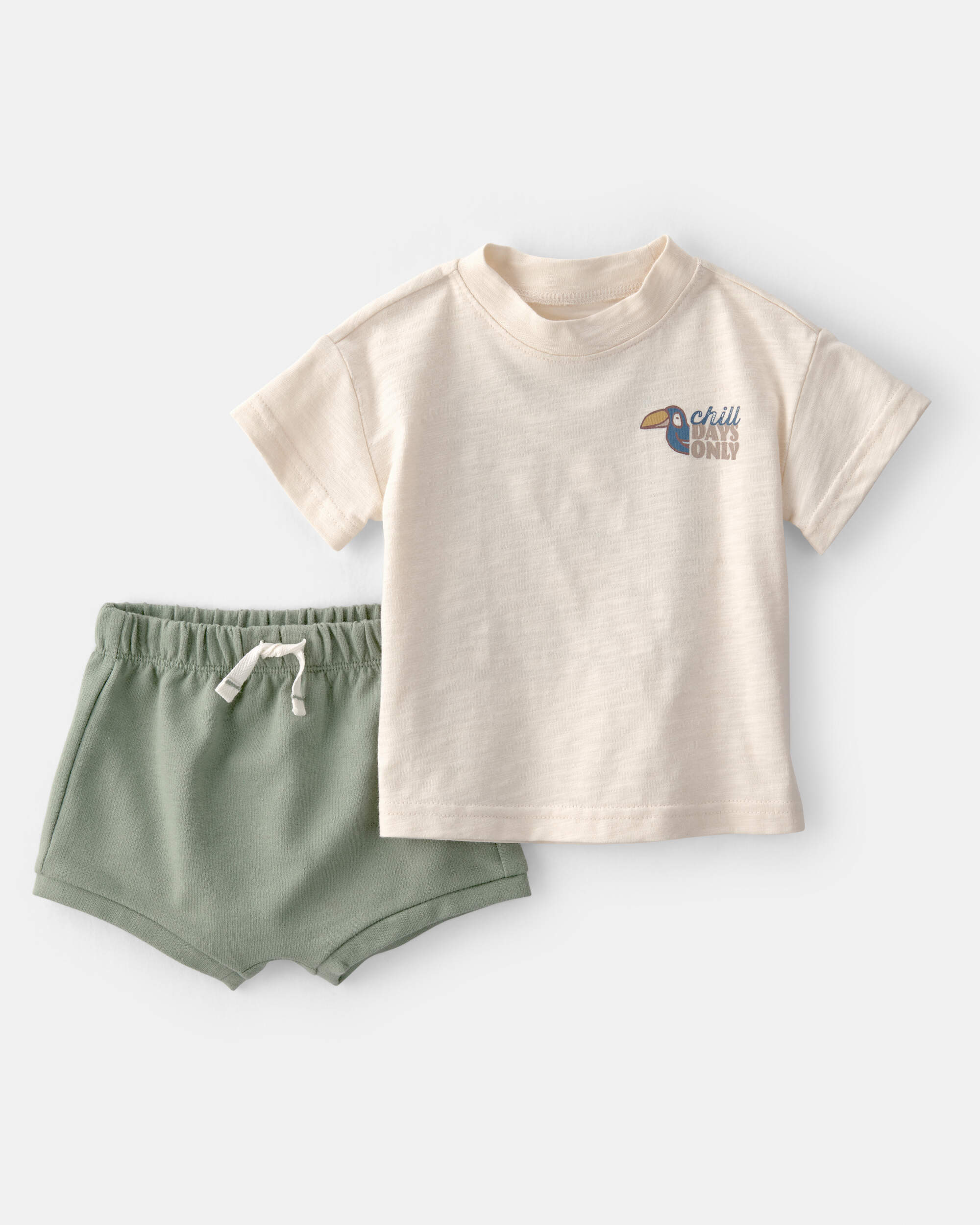 Baby Boy 2-Piece Toucan Solid Short-Sleeve Top & Short Set - Green/White