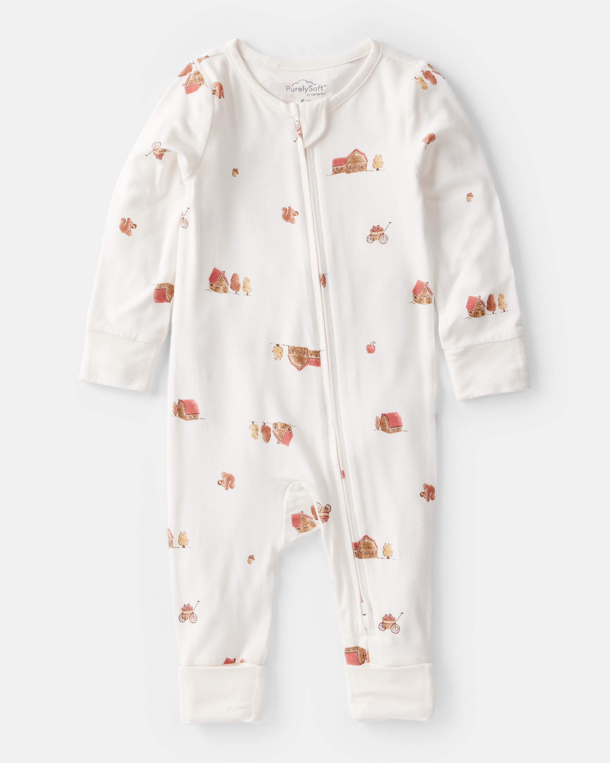 Baby Fall Print PurelySoft Long-Sleeve 2-Way Zip Sleeper- White