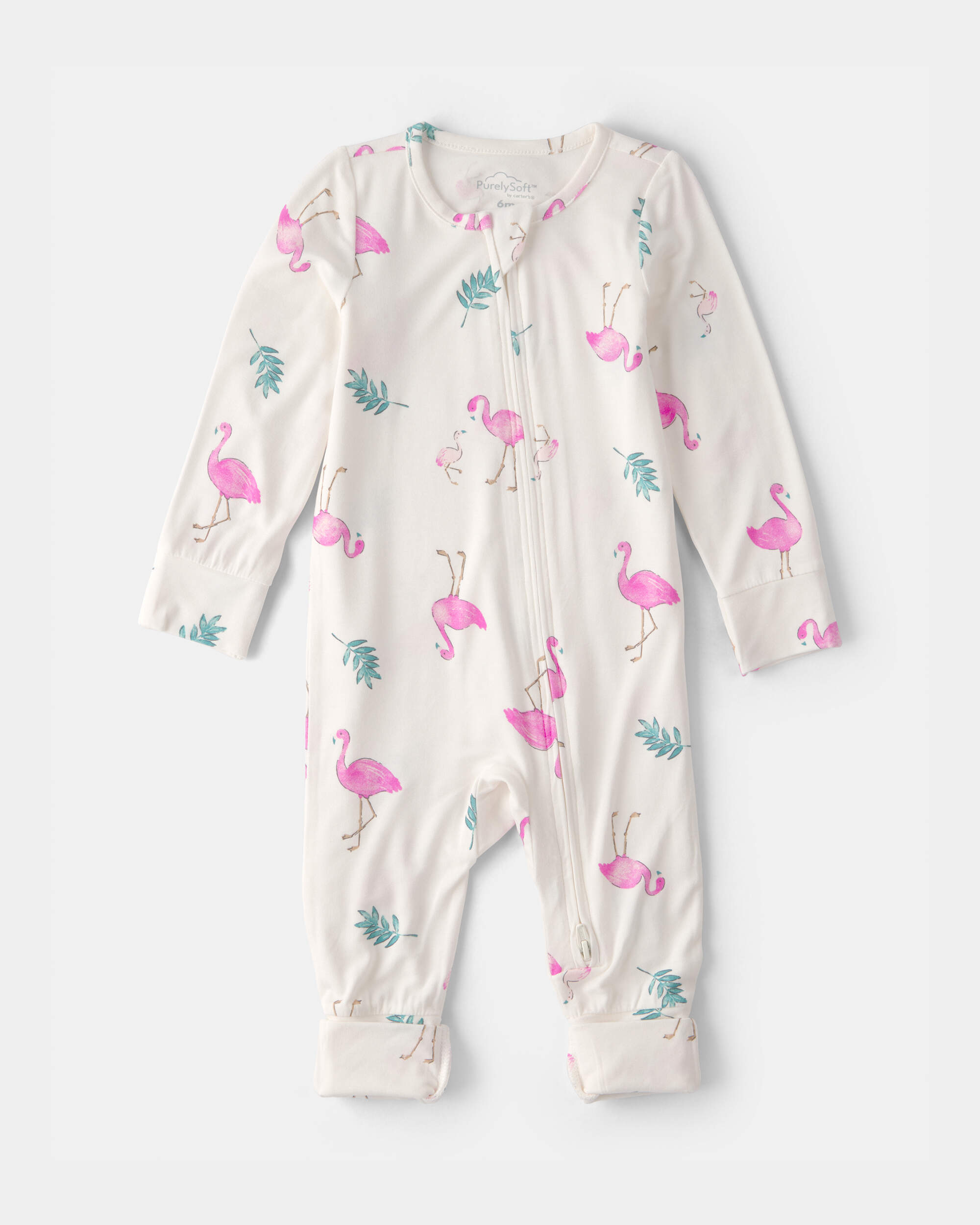 Baby Girl Flamingo PurelySoft 2-Way Zip Snug Fit Sleeper - Ivory
