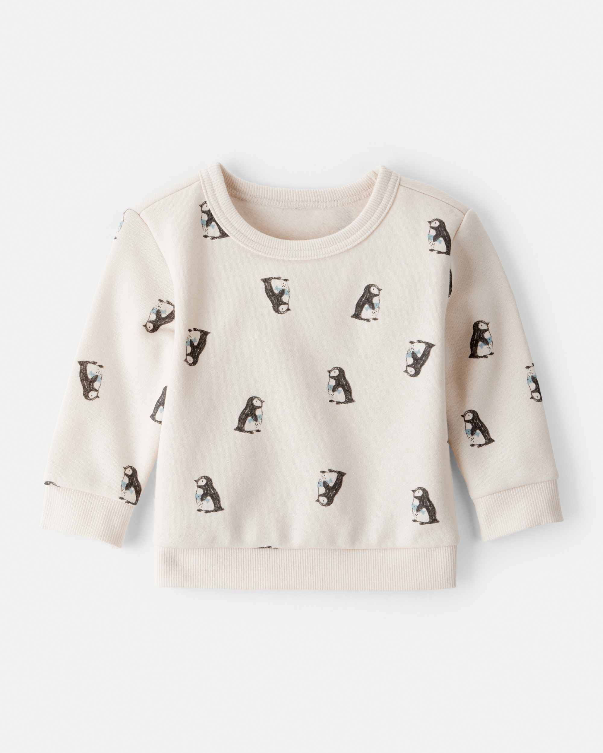 Baby Boy Penguin Print Fleece Sweatshirt - Cream