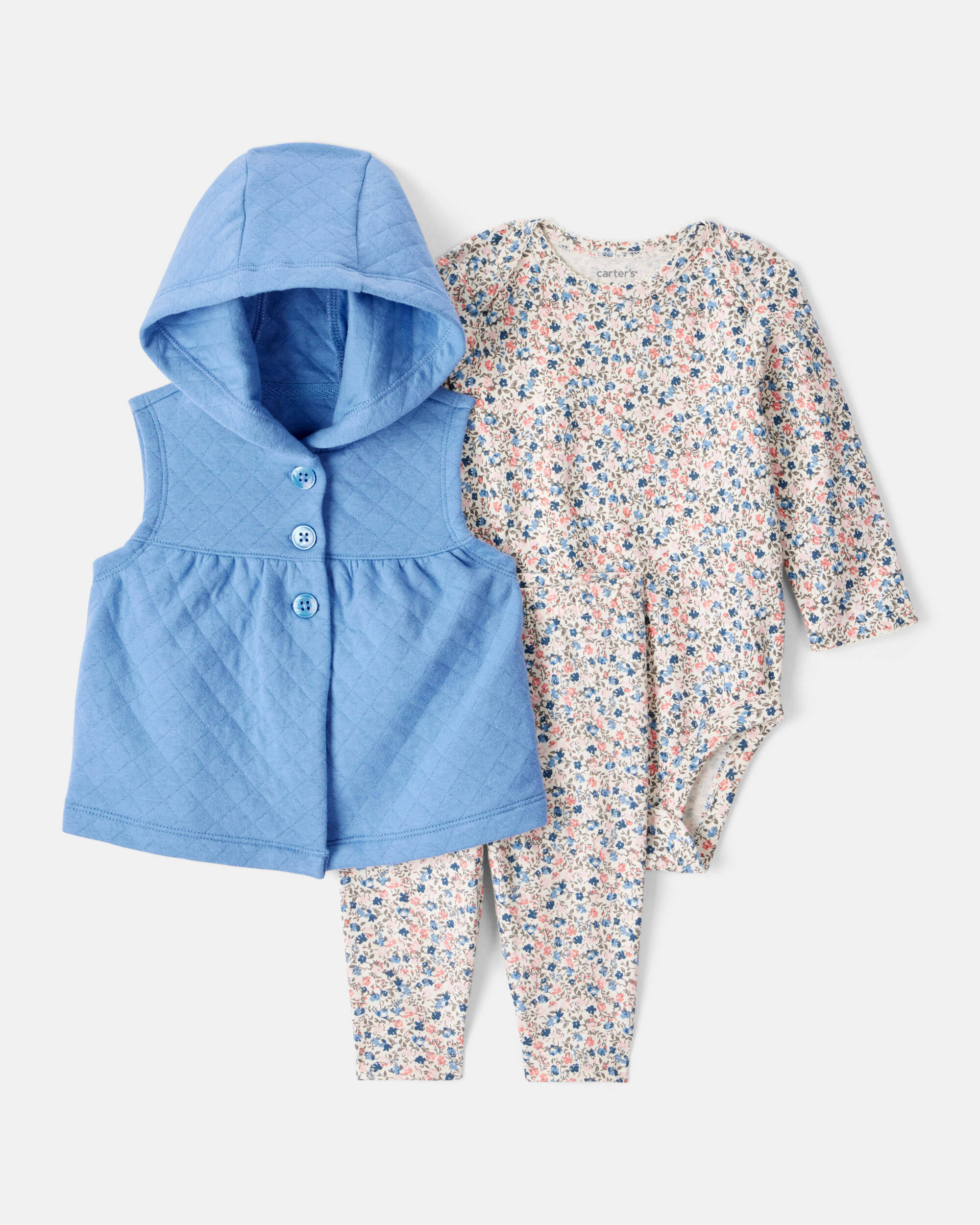 Baby Girl 3-Piece Floral Sleeveless Tee & Pant Set - Blue