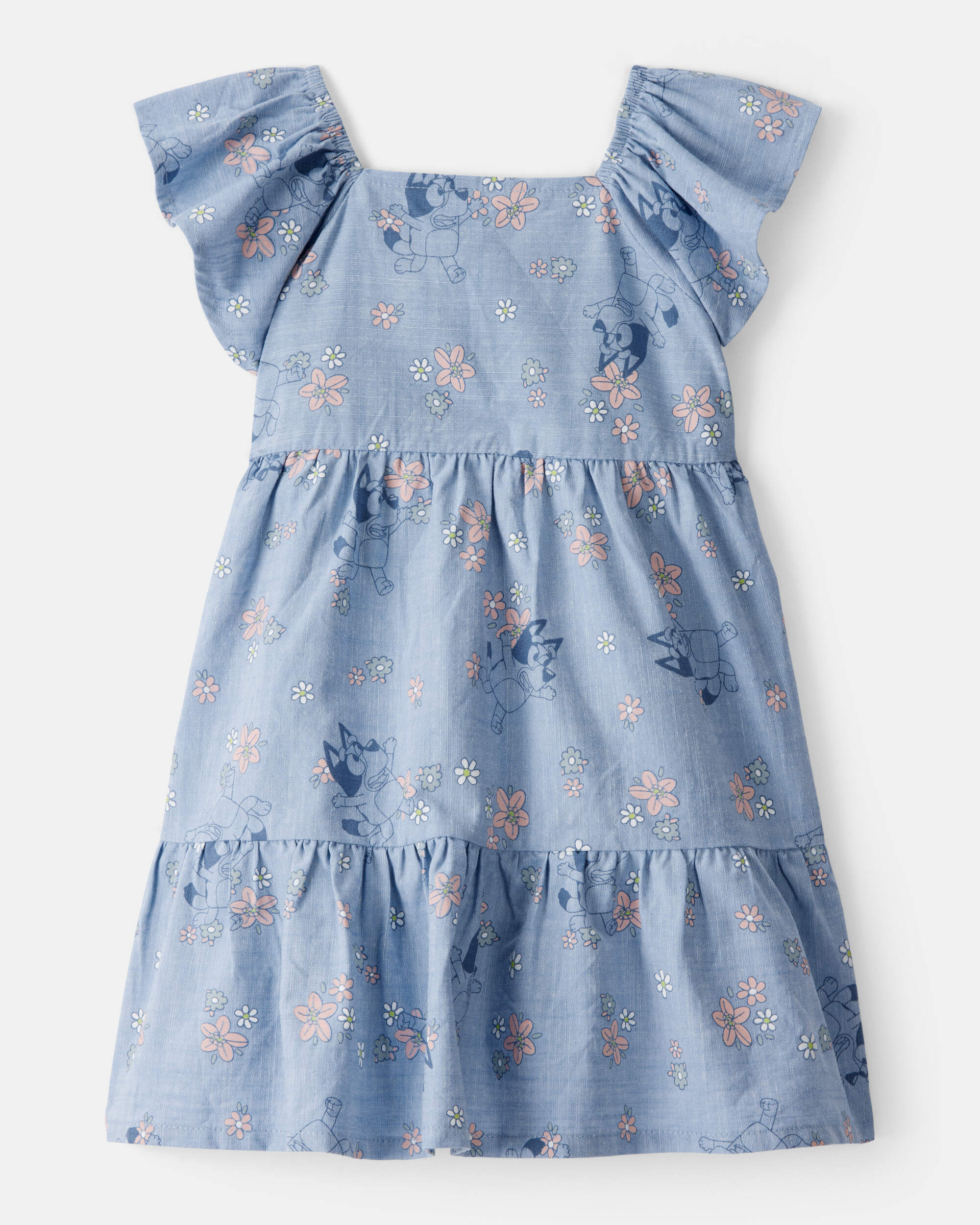 Baby Girl Bluey Floral Print Denim Dress - Blue