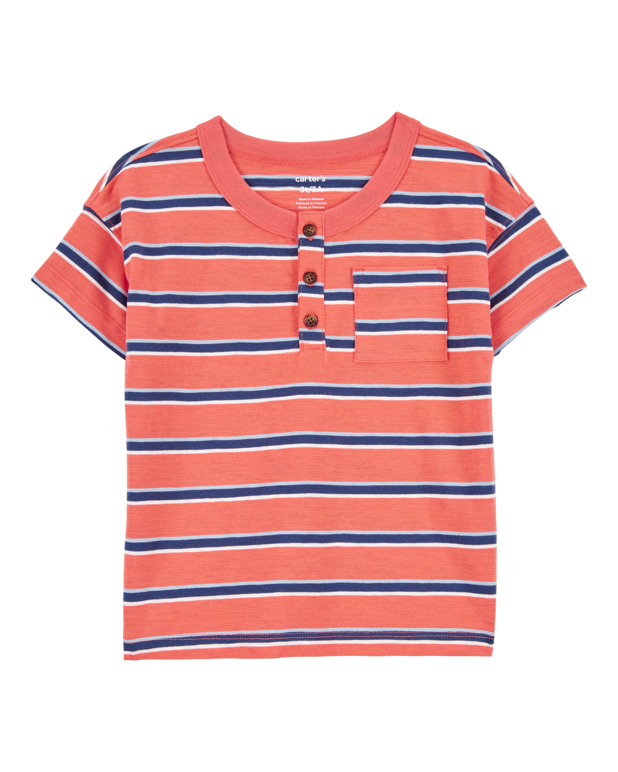 Baby Striped Cotton Short-Sleeve Henley - Orange