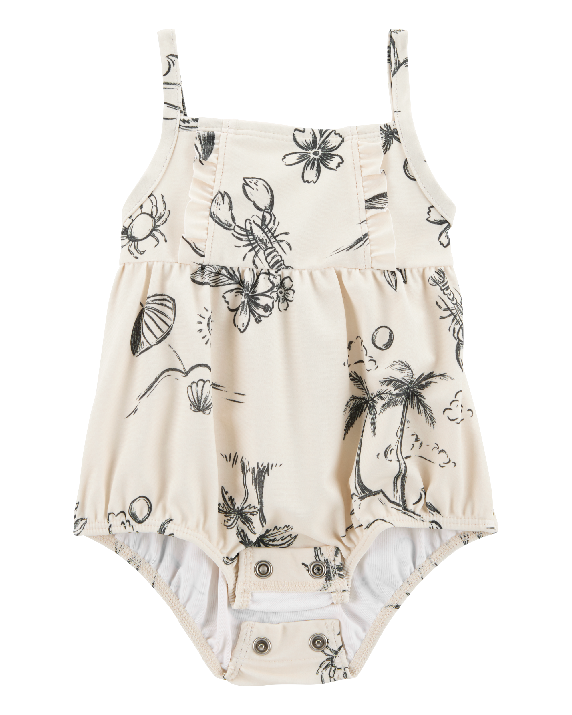 Baby Girl 1-Piece Beach Print Swimsuit