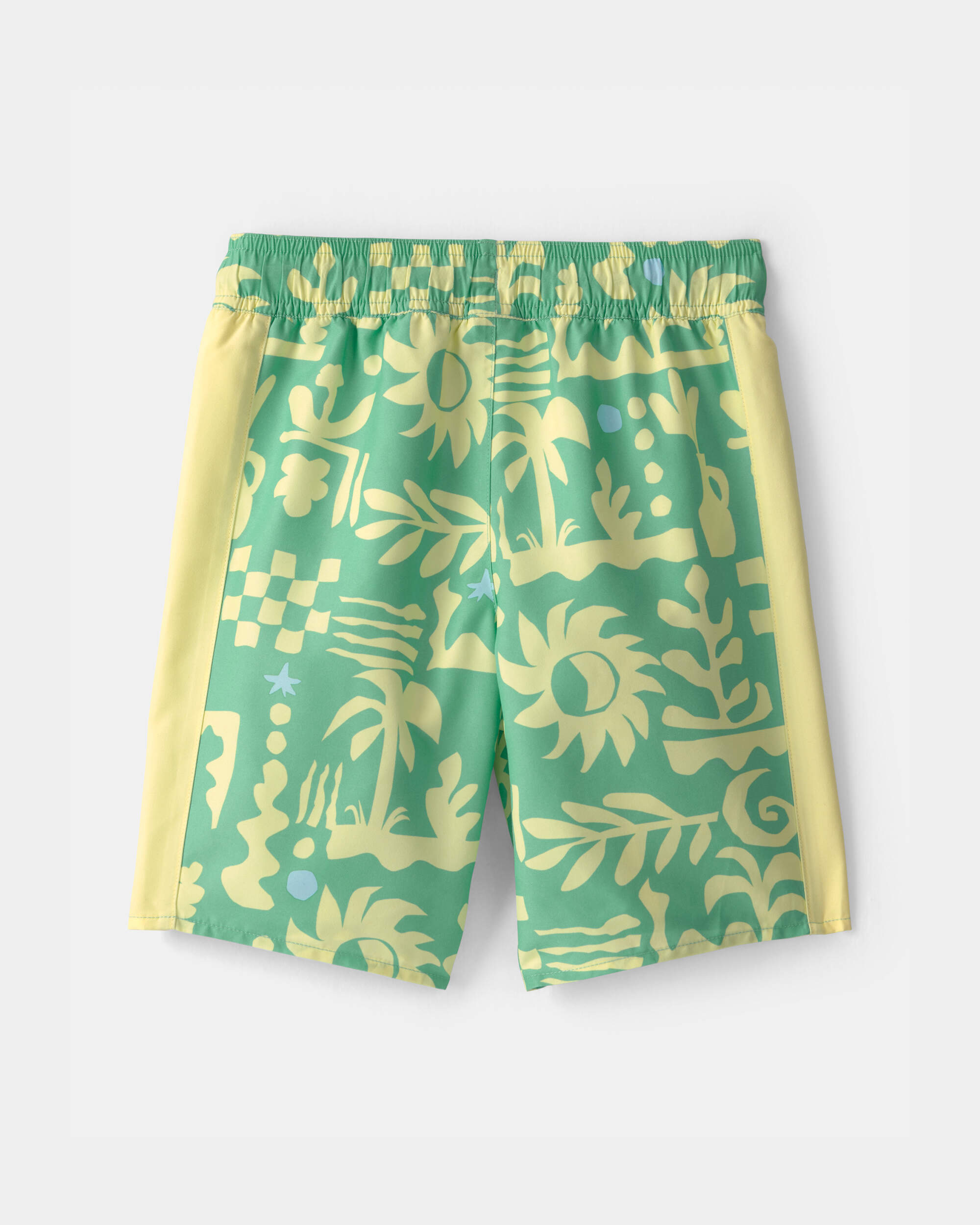 Boys Floral Swim Trunks - Green/Yellow