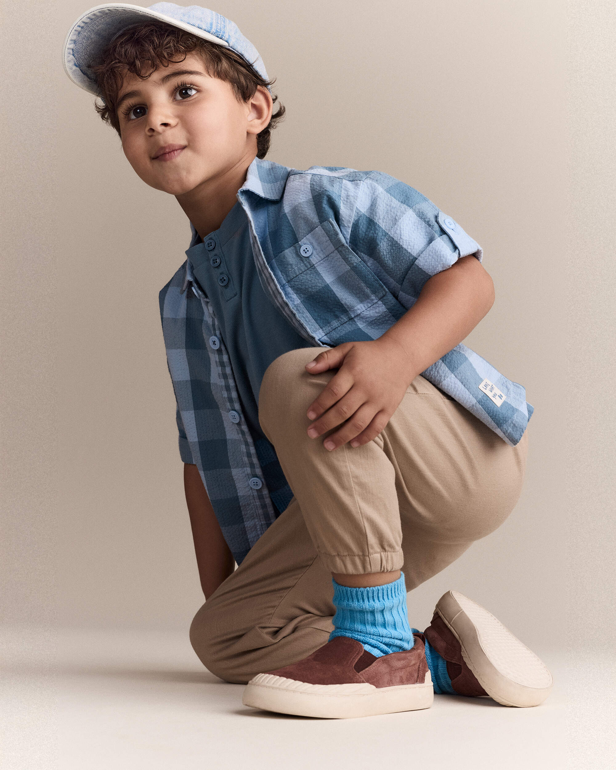 Toddler Boy Button-Down Short-Sleeve Shirt in Plaid - Blue, , hi-res