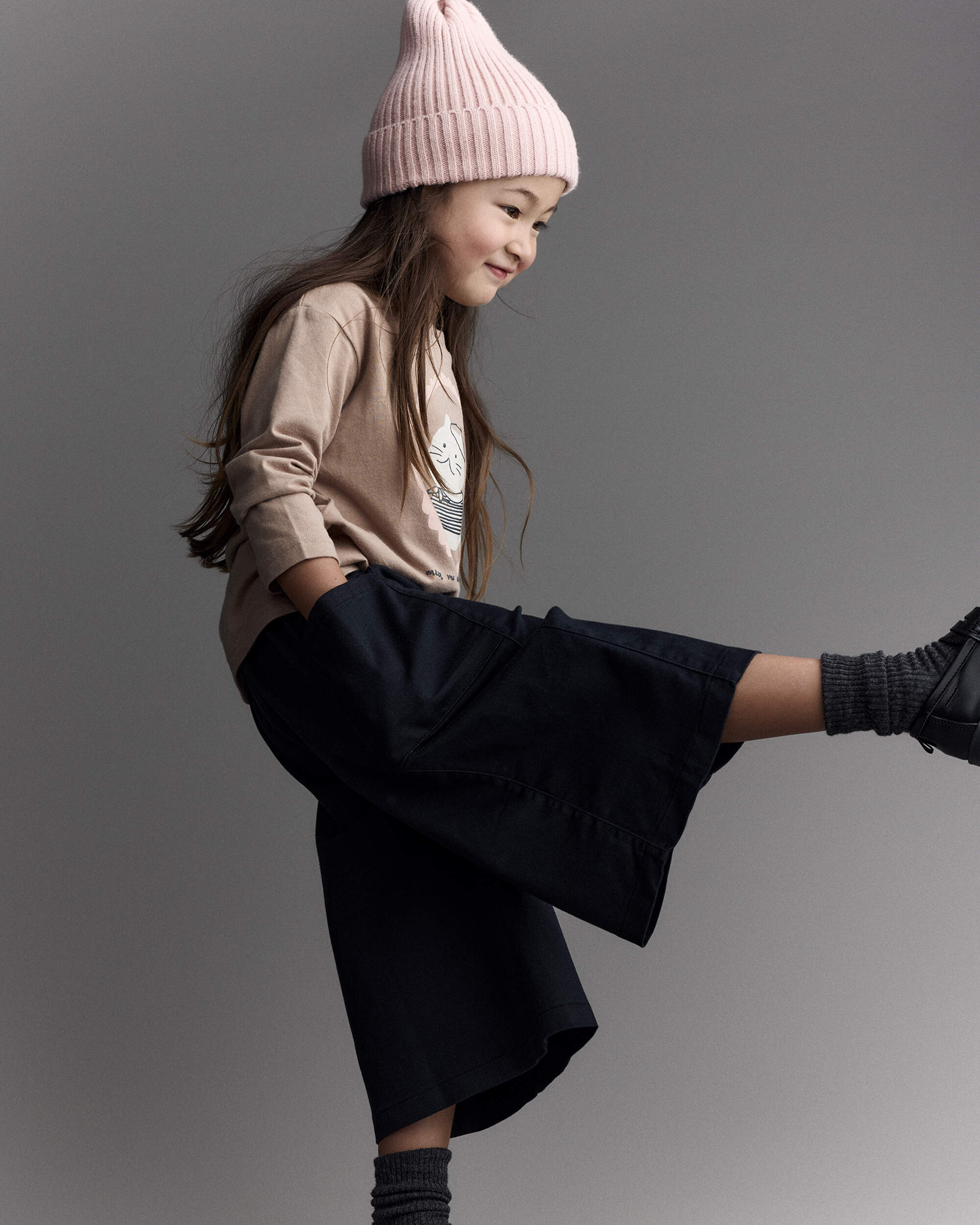 Toddler Girl Wide Leg Pocket Pant - Black