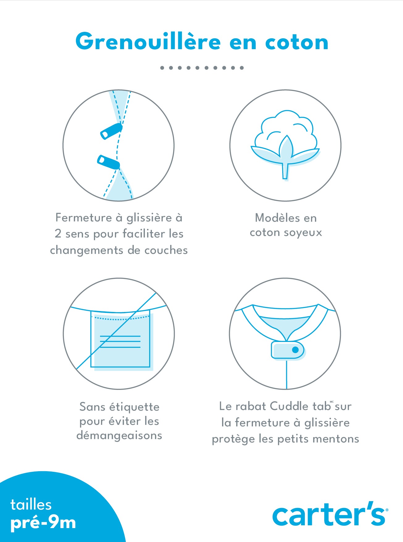Bébé Emballage de 2 grenouillères en coton à glissière 2 sens